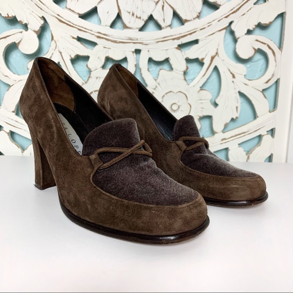 Pura Lopez Brown Suede Chunky Heel Loafer main image 4